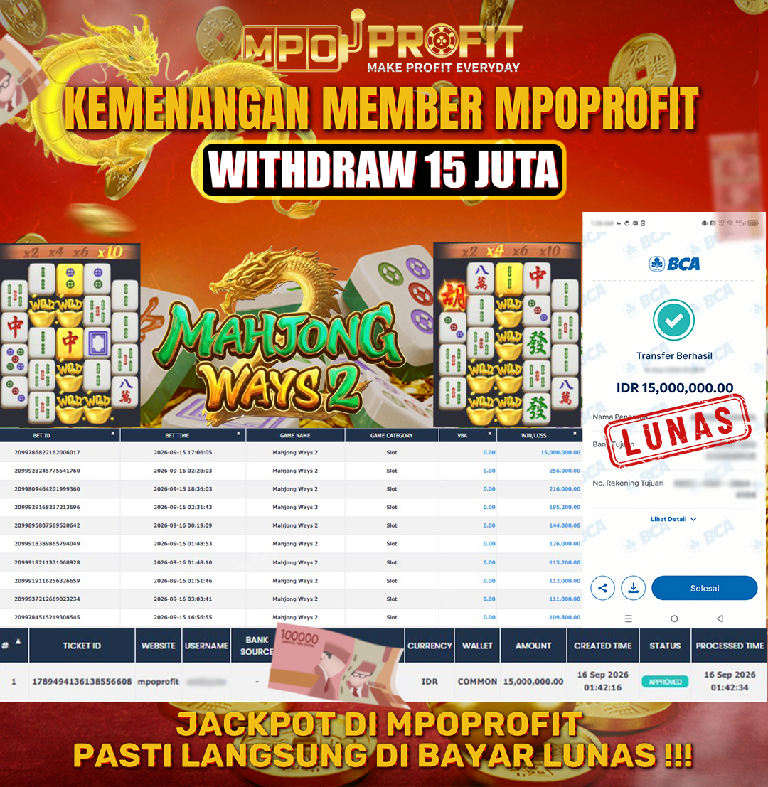 MPOPROFIT JACKPOT PGSOFT! KEMENANGAN MURNI DI (MAHJONG WAYS 2 TOTAL 15.000.000,- LUNAS)